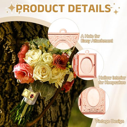 MECCANIXITY Custom Photo Locket Charm, Copper Retro Picture Locket Pendants for DIY Memorial KeyChains Necklace Bracelet Jewelry Making - color: Rose Gold, style: Book