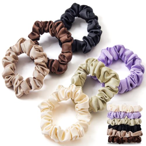Satin Scrunchies for Women & Girls, Silk-Touch Hair Ties and Gentle Ponytail Holders, Soft No-Damage, No-Crease Hair Accessories in Morandi Earth Tones, 6-Pack