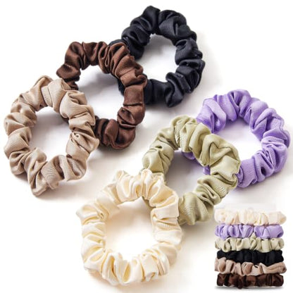 Satin Scrunchies for Women & Girls, Silk-Touch Hair Ties and Gentle Ponytail Holders, Soft No-Damage, No-Crease Hair Accessories in Morandi Earth Tones, 6-Pack