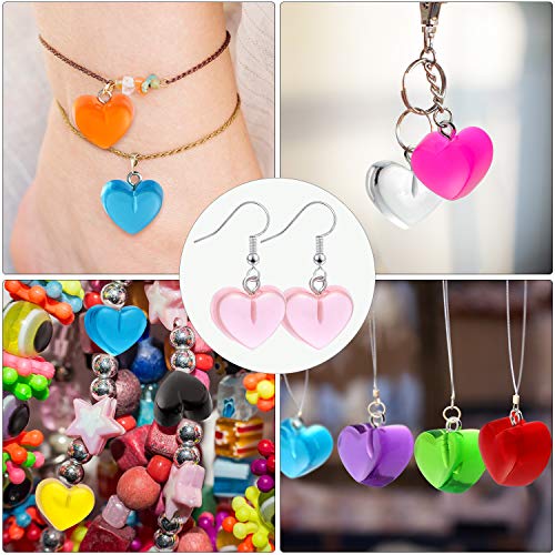 Hicarer 50 Pcs Heart Charms Pendant Colorful Love Heart Candy Keychains Charm Necklace Earring Pendant for DIY Jewelry Crafts Supplies