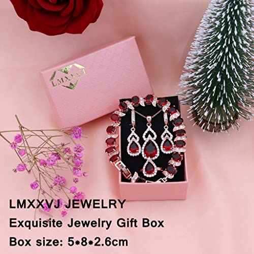 LMXXVJ Women Jewelry Set Platinum Plated Necklace Open Ring Earrings Bracelet Set,Birthday/Anniversary Mother’s Day Jewelry Gifts for Mom/Wife/Sister/Best Friend - color: Rose Gold-Ruby Red