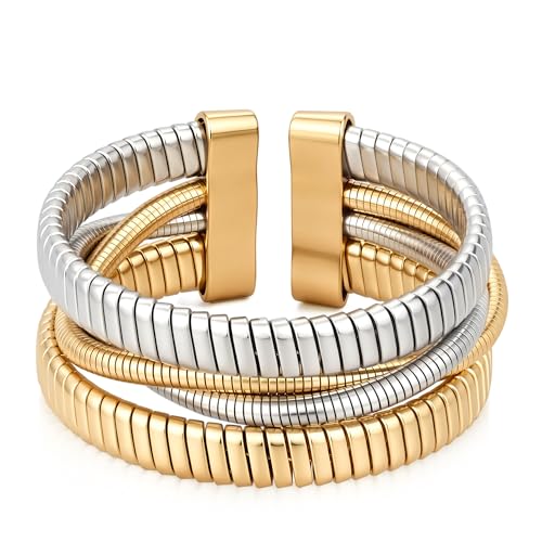 Gold Cuff Bracelets for Women, Chunky Gold Bracelet Trendy Open Gold Statement Bangle 18K Plated Punk Hip Hop Adjustable Women's Cuff Bracelets Valentine's and Birthday Gifts - color: Mixed