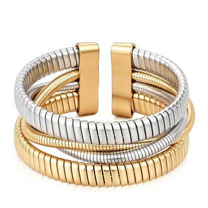 Gold Cuff Bracelets for Women, Chunky Gold Bracelet Trendy Open Gold Statement Bangle 18K Plated Punk Hip Hop Adjustable Women's Cuff Bracelets Valentine's and Birthday Gifts - color: Mixed
