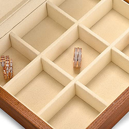 Oirlv Solid Wood Ring Jewelry Box Organizer Earrings Jewelry Drawer Organizer Tray with Lid (Creamy-white 9 Grid Box) - color: Creamy-white 9 Grid Box