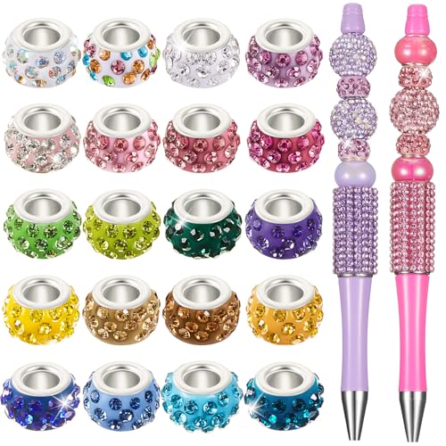 Junkin 120 Pcs Large Hole Beads 11 mm European Crystal Charm Spacer Rhinestone Colorful European Beads for Pens Making Bulk Beadable Pens Jewelry Making Supplies DIY Crafts Bracelet(Bright Color) - color: Bright Color