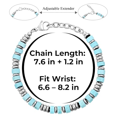 SIUMAL Mens Bracelet, Boho Stainless Steel Bracelets for Men, Beaded Bracelets, Jewelry Gifts for Husband, Father, Friends - color: Aqua Blue