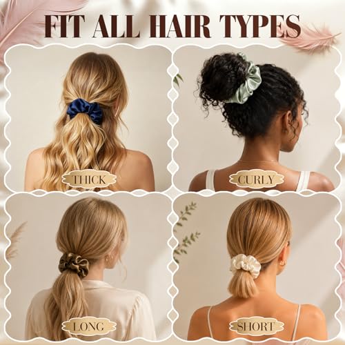 32 Pcs Satin Scrunchies for Women,16 Colors Silk Scrunchies Ponytail Holders,Satin Hair Ties and Bands for Thick,Thin and Curly hair