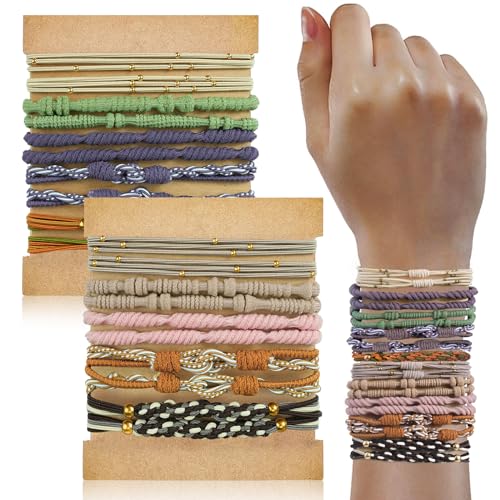 KANPRINCESS 20PCS Boho Hair Ties Bracelet for Women and Girls, Elastic No-Damage Cute Bands for Thick or Thin Hair and Ponytails, All-Day Hold Hair Accessories (Set 7) - color: Set7