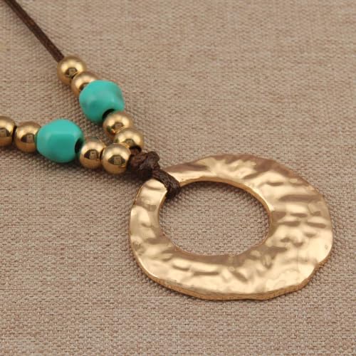 Boho Necklaces for Women Chunky Circle Necklace Bohemian Necklaces | Chunky Boho Necklace for Women Layered Boho Circle Leather Choker Necklace Long Vintage Necklaces Bohemian Jewlery Gifts - style: Boho Hippie Necklace