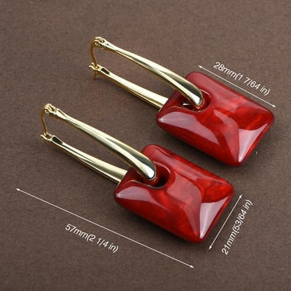 Multicolor Acrylic Dangle Hoop Earrings for Women, 2-Way Detachable Geometric Statement Earrings, Lightweight Fashion Jewelry Gifts - color: Wine Red