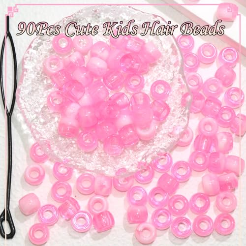 NAISKA 90Pcs Pink Hair Beads for Kids Girls Small Beads for Hair Cute Dreadlock Beads Acrylic Hair Beads for Braids Tiny Pony Beaded Hair Clips Toddler Loc Beads Jewelry - color: Pink