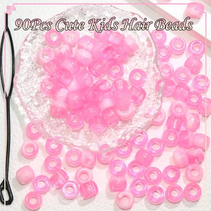 NAISKA 90Pcs Pink Hair Beads for Kids Girls Small Beads for Hair Cute Dreadlock Beads Acrylic Hair Beads for Braids Tiny Pony Beaded Hair Clips Toddler Loc Beads Jewelry - color: Pink