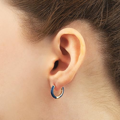 14K Gold Plated Sterling Silver Enamel Color Huggie Hoop Earrings for Women – Wide Range of Vibrant Color Options Available - color: Blue ( Navy )