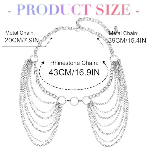 Rhinestone Chain Belt Silver Body Chains Jewelry for Women | Sparkly Diamond Waist Chain Belts Layered Punk Rave Body Accessories - color: A-Silver