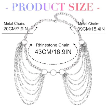 Rhinestone Chain Belt Silver Body Chains Jewelry for Women | Sparkly Diamond Waist Chain Belts Layered Punk Rave Body Accessories - color: A-Silver