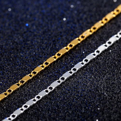 Gold Silver Necklace Chain With Adjustable Lobster Clasp, Diamond Cut Geometric Gold Beads Stationed on Dainty 2mm Cable Box Chain, 16 Inches Rolo Oval Figaro Link Singapore Chain. - color: Silver02