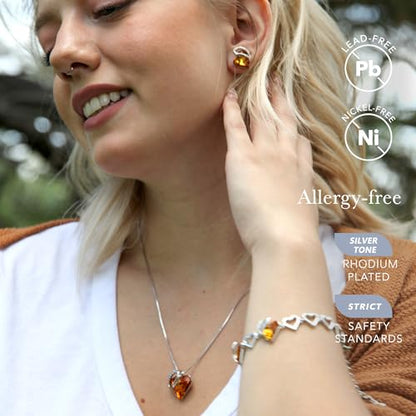 Infinity Love Heart Stud Earrings for Women, Birthstone and Healing Stone, Gifts for Mom, Wife, and Her, Silver Plated - color: 11a-November-Amber Brown