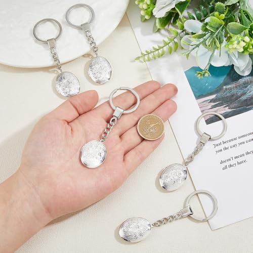 SUPERFINDINGS 5Pcs Locket Keychains Brass Memory Photo Locket Keychain Oval Flower Locket Keychains for Bag Hat Key - color: Silver