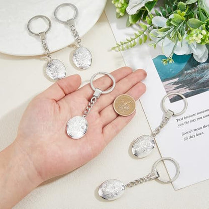 SUPERFINDINGS 5Pcs Locket Keychains Brass Memory Photo Locket Keychain Oval Flower Locket Keychains for Bag Hat Key - color: Silver