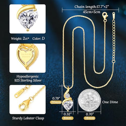 ANDSO Heart Moissanite Necklaces Birthday Jewelry Gifts for Women | S925 Silver /Gold Plating Birthstone Necklace, Ideal Anniversary Christmas Valentine Present for Mom Wife Her Girlfriend - style: 18K Gold-2 Carat