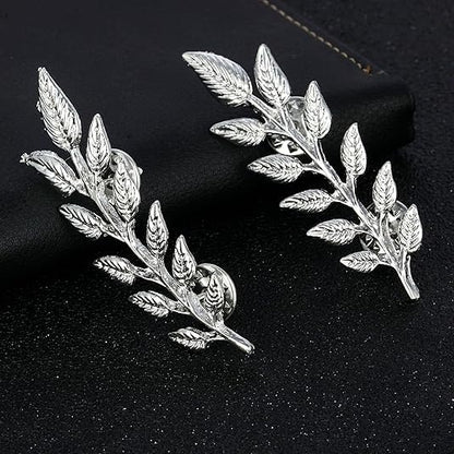 5 Pairs Retro Hollow Pattern Shirt Collar Brooches For Women And Men Gold Plated Triangle & Simple Elegant Double Leaf Collar Pin Brooches Gold Silver Plant Brooch Jewelry - style: Silver leaf