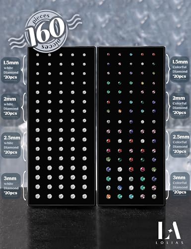 LOLIAS 80-160Pcs Surgical Steel Nose Rings Studs for Women Hypoallergenic | Straight or L Shaped Small Nose Studs Pin,Hypoallergenic 20G 22G Tiny Bone Nose Piercing Jewelry, 1.5/2/2.5/3 mm CZ Mix - color: 160Pcs 20G Straight（white&multicolor）