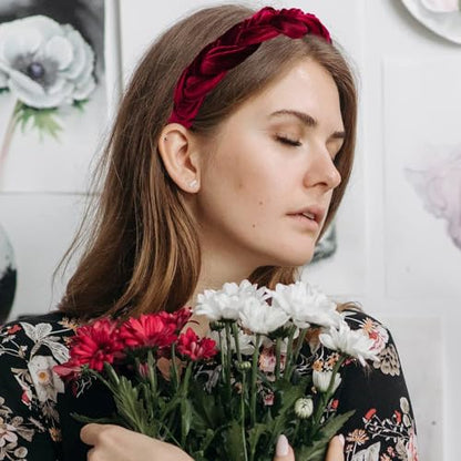 Red Velvet Braided Thick Headbands for Women | Cute Handmade Makeup Hair Band for Girls Thin Hair Skincare and Boho Spring Headband for Washing Face - color: Red Velvet Headbands