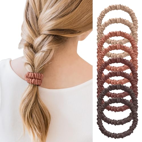 8Pcs Mulberry Silk Scrunchies Set, Silk Hair Ties Elastic for Women, Skinny Scrunchies Reduces Breakage for All Hair Types Srevela (Earth Tones) - color: Earth Tones, size: 1 Count (Pack of 8)