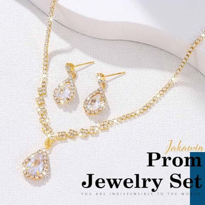 JAKAWIN Silver Rhinestone Jewelry Set Wedding Necklace Earrings for Women - color: B Gold