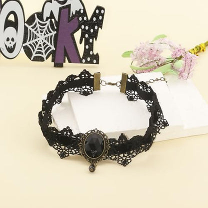 CSIYANJRY99 Gothic Choker Necklace for Women Halloween Red Crystal Vampire Choker Steampunk Lace Choker Witch Costume Accessories - style: Goth