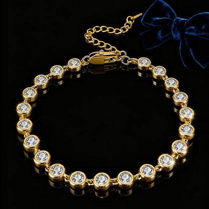 Bracelet for Women, Gold Plated 5A Cubic Zirconia Bracelets Adjustable Teardrop Square Triplet April Birthstone Jewelry - color: Round-gold plated