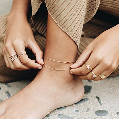 LOYATA Dainty Ankle Bracelet,14K Gold Plated Tiny Bead Anklet Dainty White Cubic Zirconia Cross Tassel Foot Chain Cute Lucky Moon Evil Eye Foot Jewelry Boho Anklets for Women - color: CZ Dot