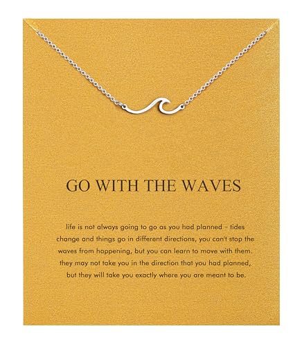 Silver Necklaces for Women Teens, Best Friend Necklace Sister Daughter Gift | Horseshoe Butterfly Swan Wave Evil Eye Necklace Graduation Chritmas Birthday Gifts for Women, Stainless Steel - style: Wave