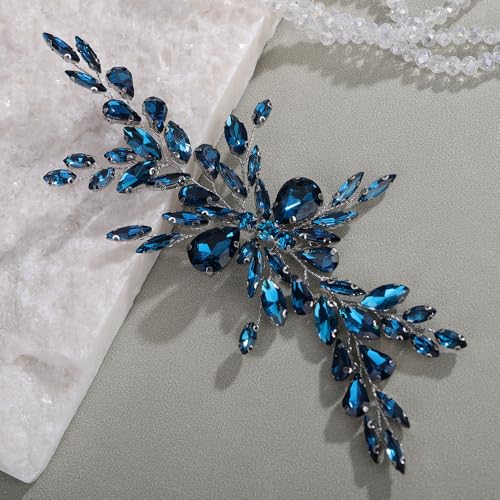 Blue Crystal Side Headpiece Updo Hair Piece for Wedding Brides Bridesmaid Vintage Hair Jewelry (Lake) - color: Lake