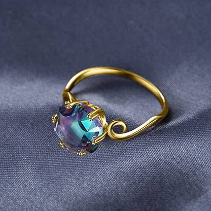 JewelryPalace Fancy Cut 5.7ct Multicolor Genuine Rainbow Quartz Cocktail Rings for Her, 14K White Yellow Rose Gold Plated 925 Sterling Silver Ring for Women, Natural Gemstone Jewelry Rings - color: B-Yellow Gold Plated