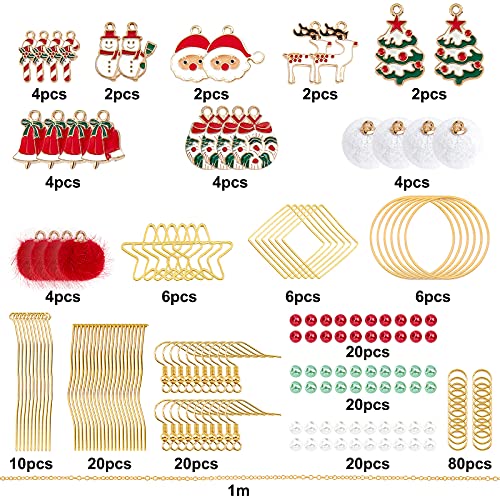 SUNNYCLUE 1 Box 10 Pairs Christmas Themed Earring Making Kits Santa Claus Snowman Christmas Trees Reindeer Enamel Pendants Charms Faux Mink Fur Covered Pendants for Jewerly Xmas Earrings - color: 4-diy-10 Pairs Christmas Pompom Ball Enamel Earrings