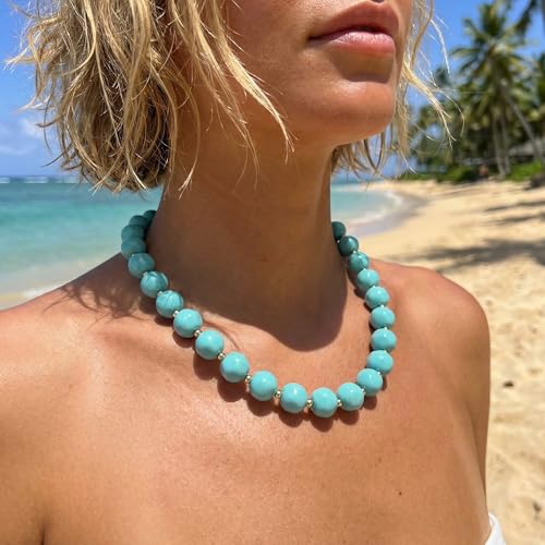 HESSAWEEL Colorful Chunky Beaded Necklace for Women Beach Jewelry | Summer Statement Choker, Adjustable Lobster Necklace, Handmade Boho Acrylic Jewelry - color: Bu-S1
