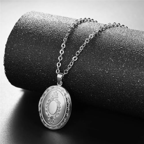 2 Pcs Locket Necklace that Holds Pictures Stainless Steel Locket Pendant Necklace Image Chain Necklaces for Women - color: Oval 2