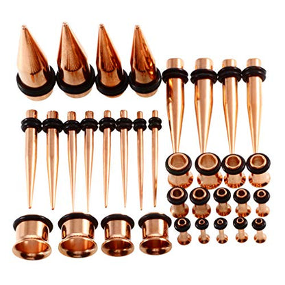 36pcs Ear Stretching Kit 14G-00G Surgical Steel Tapers Tunnels Gauges Set for Starter Women and Men Expanders Body Piercing Jewelry - color: Rose Goldtone