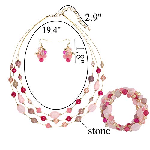 Coiris 3 Layers Illusion Wire Beaded Statement 19.5" Necklace for Women - color: ST0001-Pink Mix