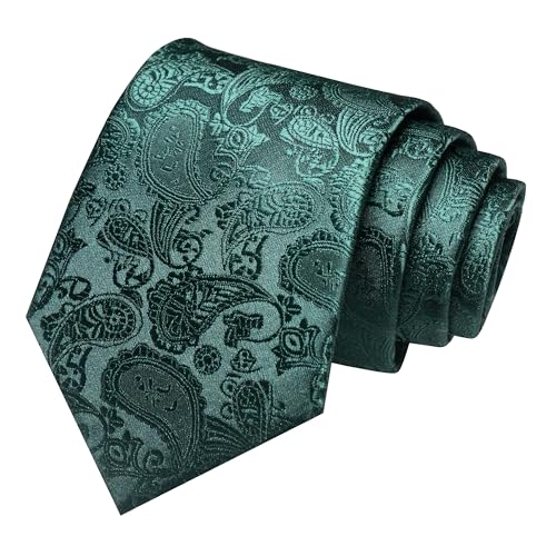 JEMYGINS Mens Solid Color Paisley Necktie and Pocket Square with Tie Clip Sets - color: Emerald Green