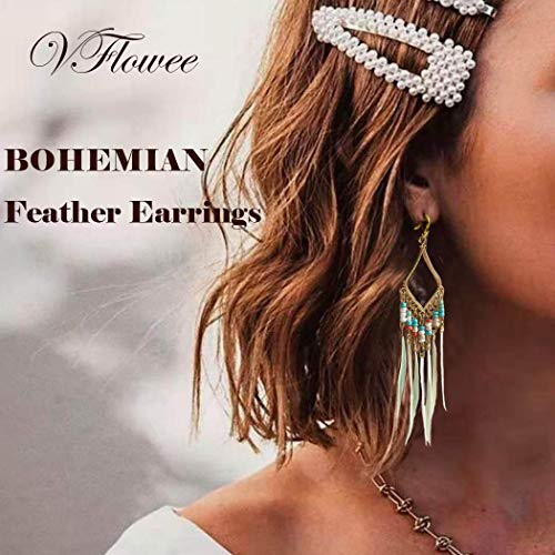 Gold Bohemian Earrings Set with Feather Tassel for Women
