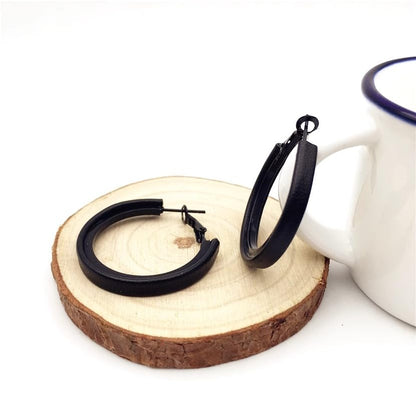 Hoop Earrings for Women Leather Hoop Earrings-Medium/Large Hoops-Lightweight hoop - color: Black