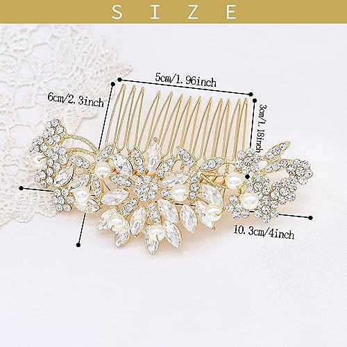 Rose Gold Wedding Hair Comb With Pearls and Crystals Wedding Hair Accessories Bridal Headpiece Or For Parties (Gold) - color: Gold
