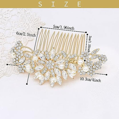 Rose Gold Wedding Hair Comb With Pearls and Crystals Wedding Hair Accessories Bridal Headpiece Or For Parties (Gold) - color: Gold