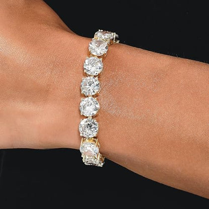 10MM Cubic Zirconia Tennis Bracelet 14K Gold Plated 5A+ Cubic Zirconia Iced Out Tennis Bracelet Spring buckle Bracelet For Men And Women - color: Gold, size: 8