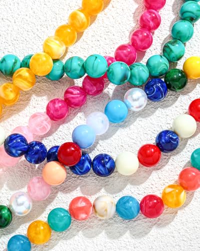 Chunky Beaded Choker Necklace for Women Boho Statement Necklace with Large Pearl Blue Brown Tone Resin Beads Summer Beach Jewelry Gifts - color: Red White Navy