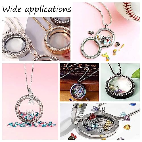 UNICRAFTALE 2Pc 2 Colors Glass Photo Charms Round Floating Lockets Connector Charms 17.5mm Inner Diameter Memory Locket Links Titanium Steel Pendants Bridal Wedding Bouquet Charms for Jewelry Making