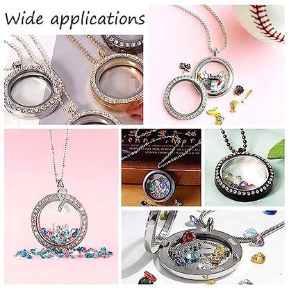 UNICRAFTALE 2Pc 2 Colors Glass Photo Charms Round Floating Lockets Connector Charms 17.5mm Inner Diameter Memory Locket Links Titanium Steel Pendants Bridal Wedding Bouquet Charms for Jewelry Making