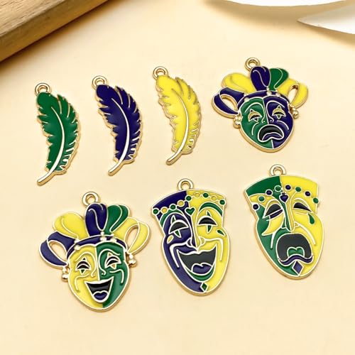 Youdiyla 21pcs Alloy enamel Martini Grasse Carnival Mardi Gras set Pendant Jewelry Making DIY Keychain Earrings Pendant Various Design Charms for Jewelry Making Bracelets Necklace (SN1095) - color: SN1095